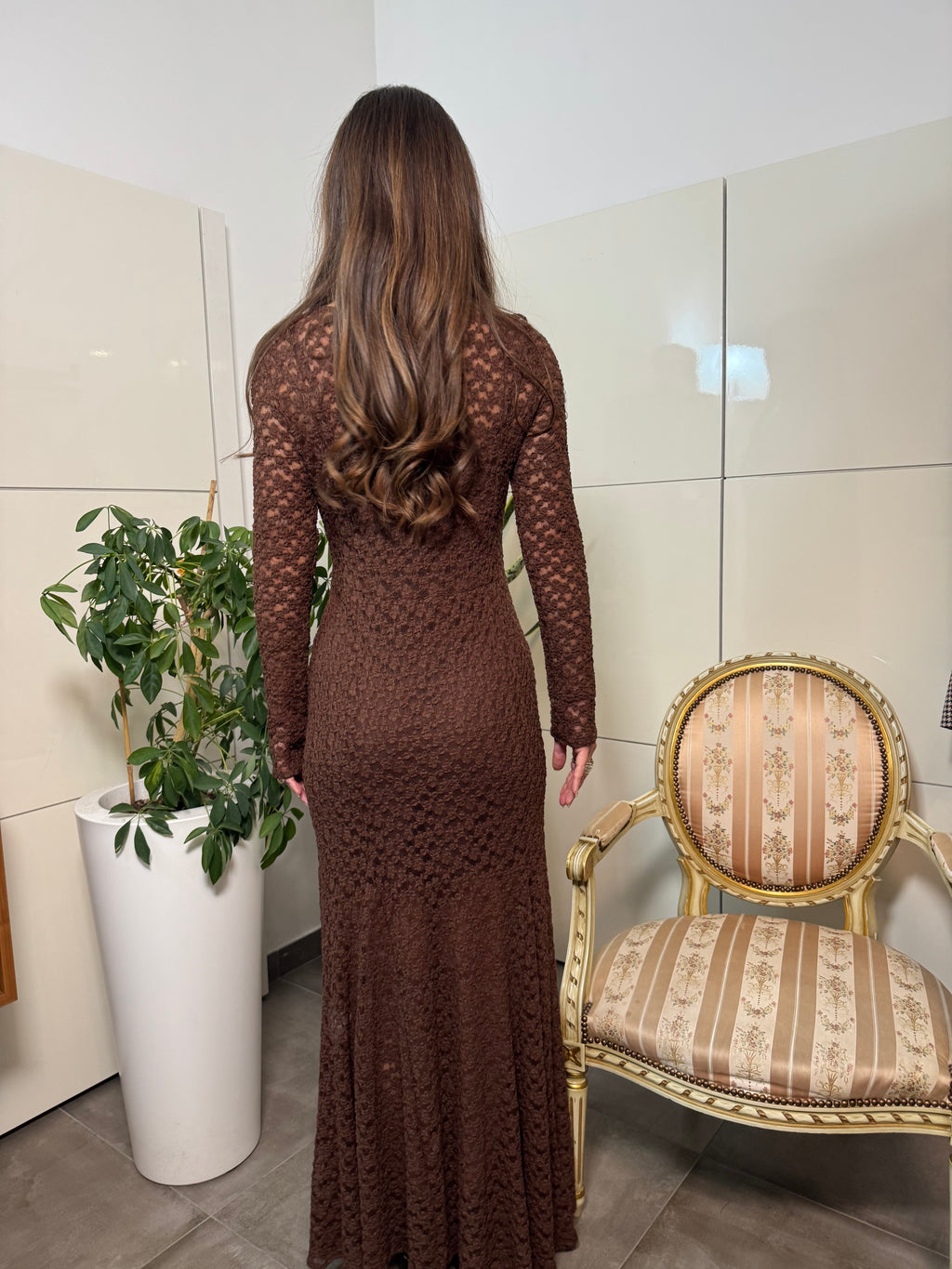 Abito lungo in pizzo con sottoveste -Tensione In