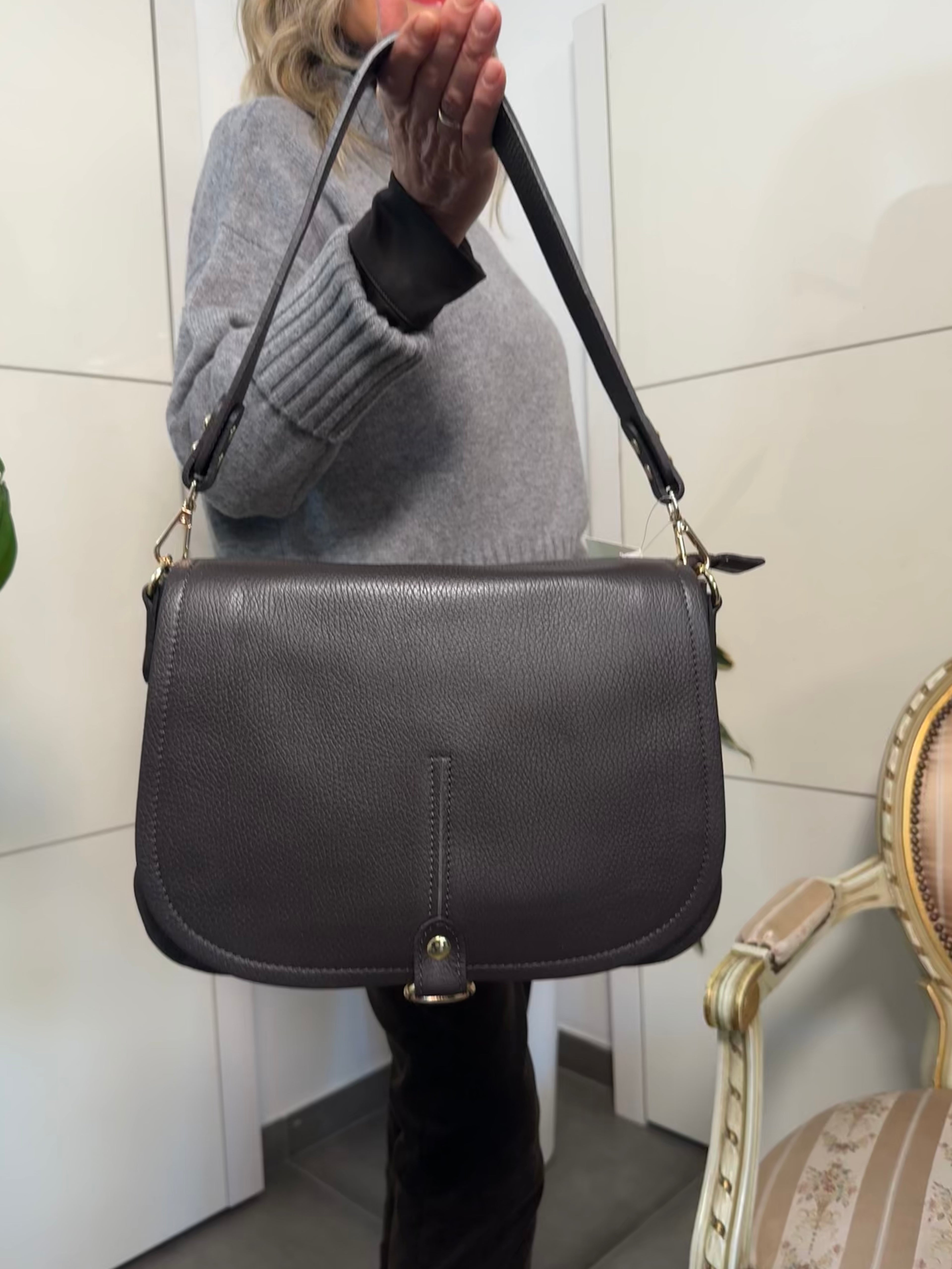 Borsa tracolla pelle, moro