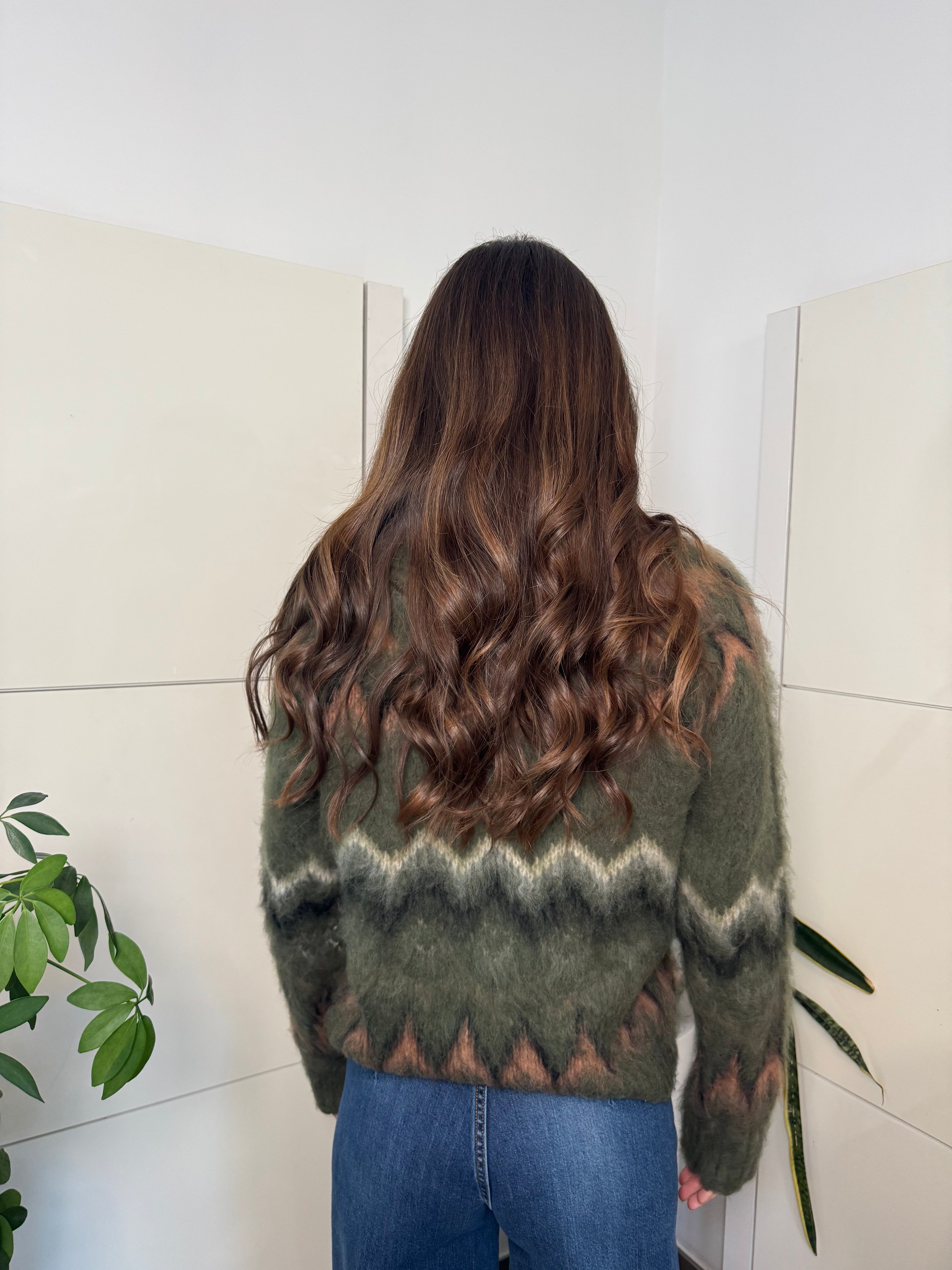 Maglione collo lupetto, fantasia, verde/nero/burro/cammello, misto lana -Motel