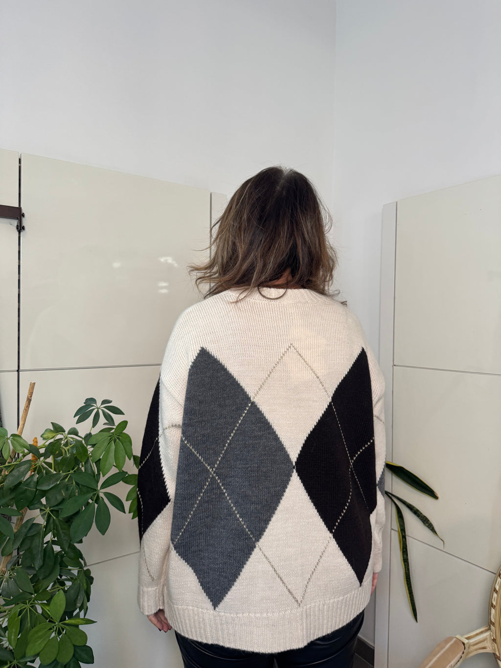 Maglione rombi misto alpaca - burro/grigio/moro - Tensione in