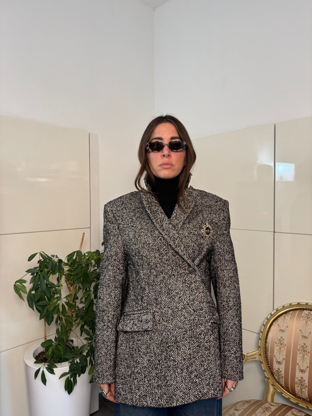 Cappotto caban doppiopetto con spilla-Tensione In