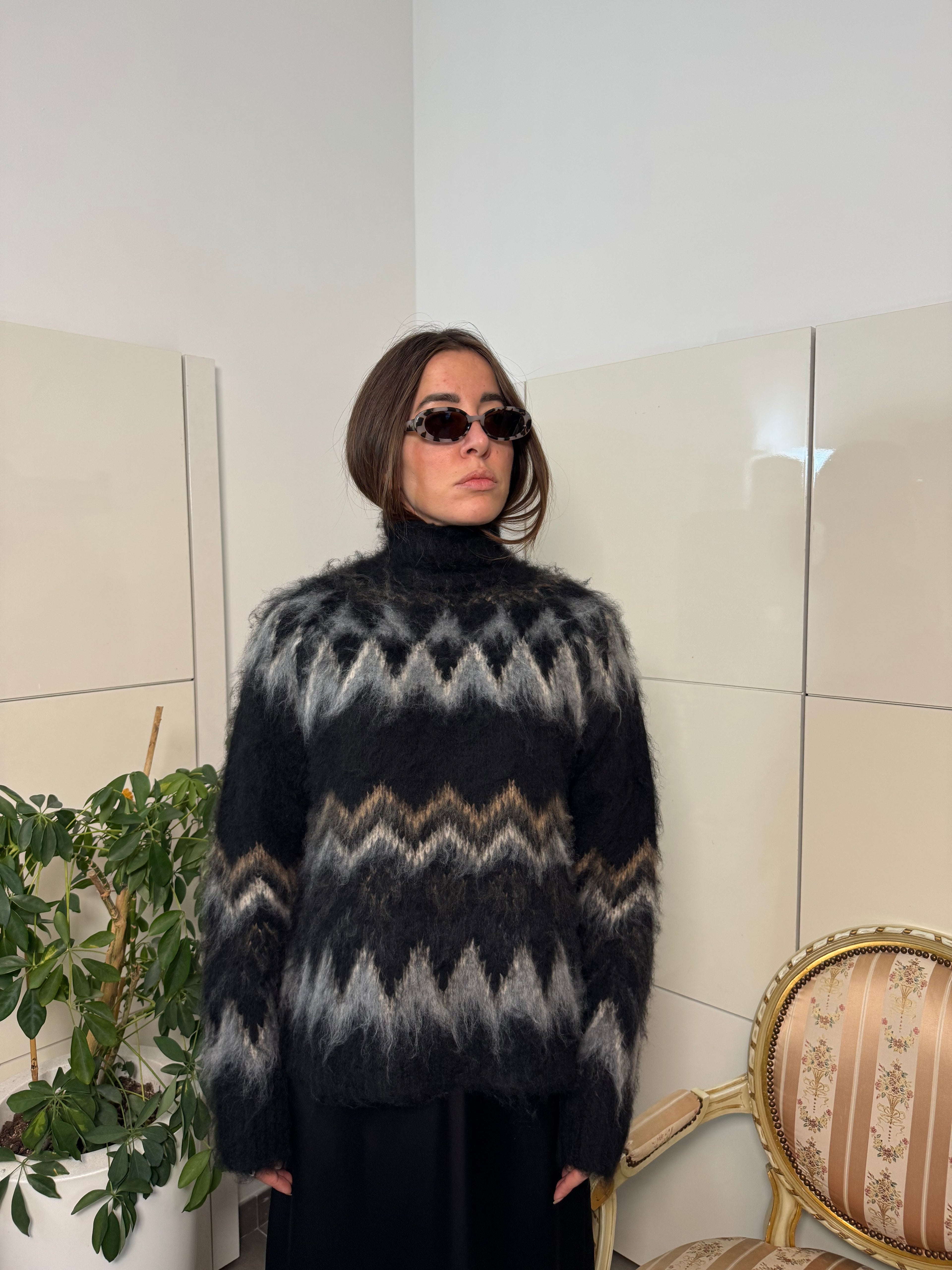 Maglione fantasia misto lana burro/nero-Motel