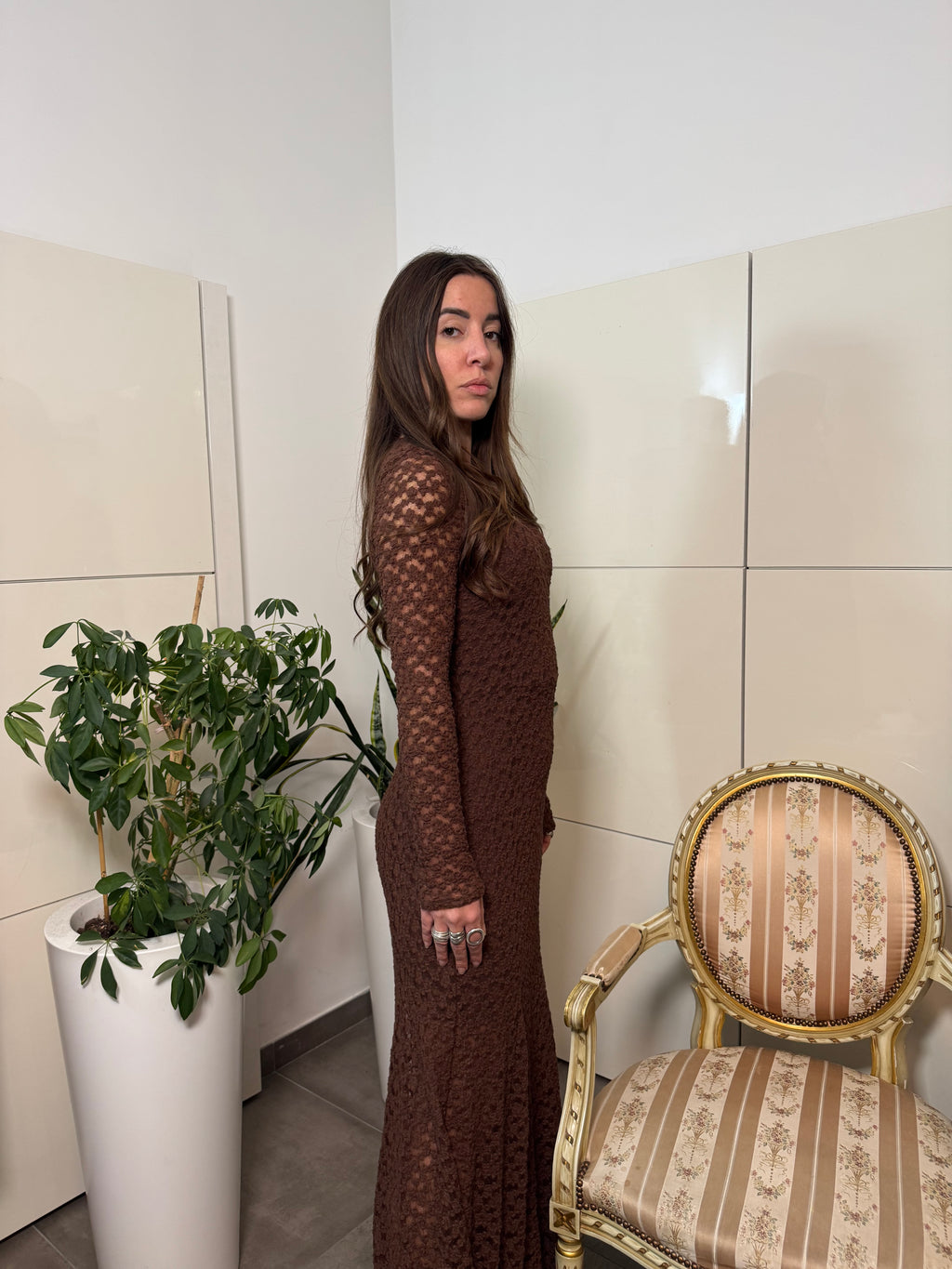 Abito lungo in pizzo con sottoveste -Tensione In