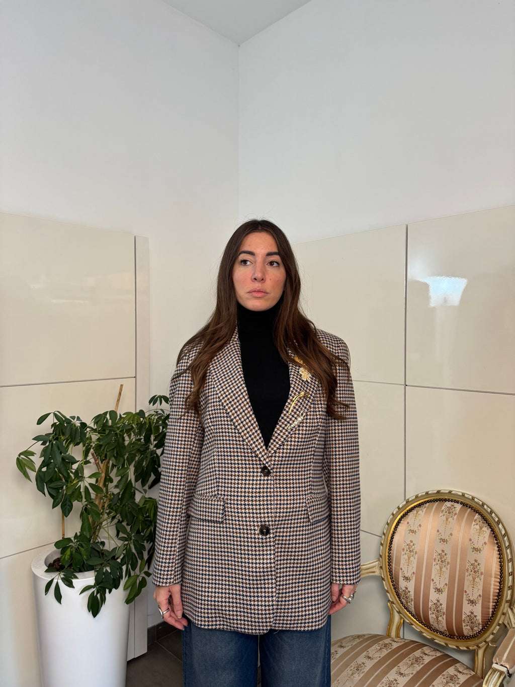 Giacca scozzese con spille-Tensione In