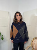 Maglione rombi misto alpaca - blu/ocra/grigio - Tensione In