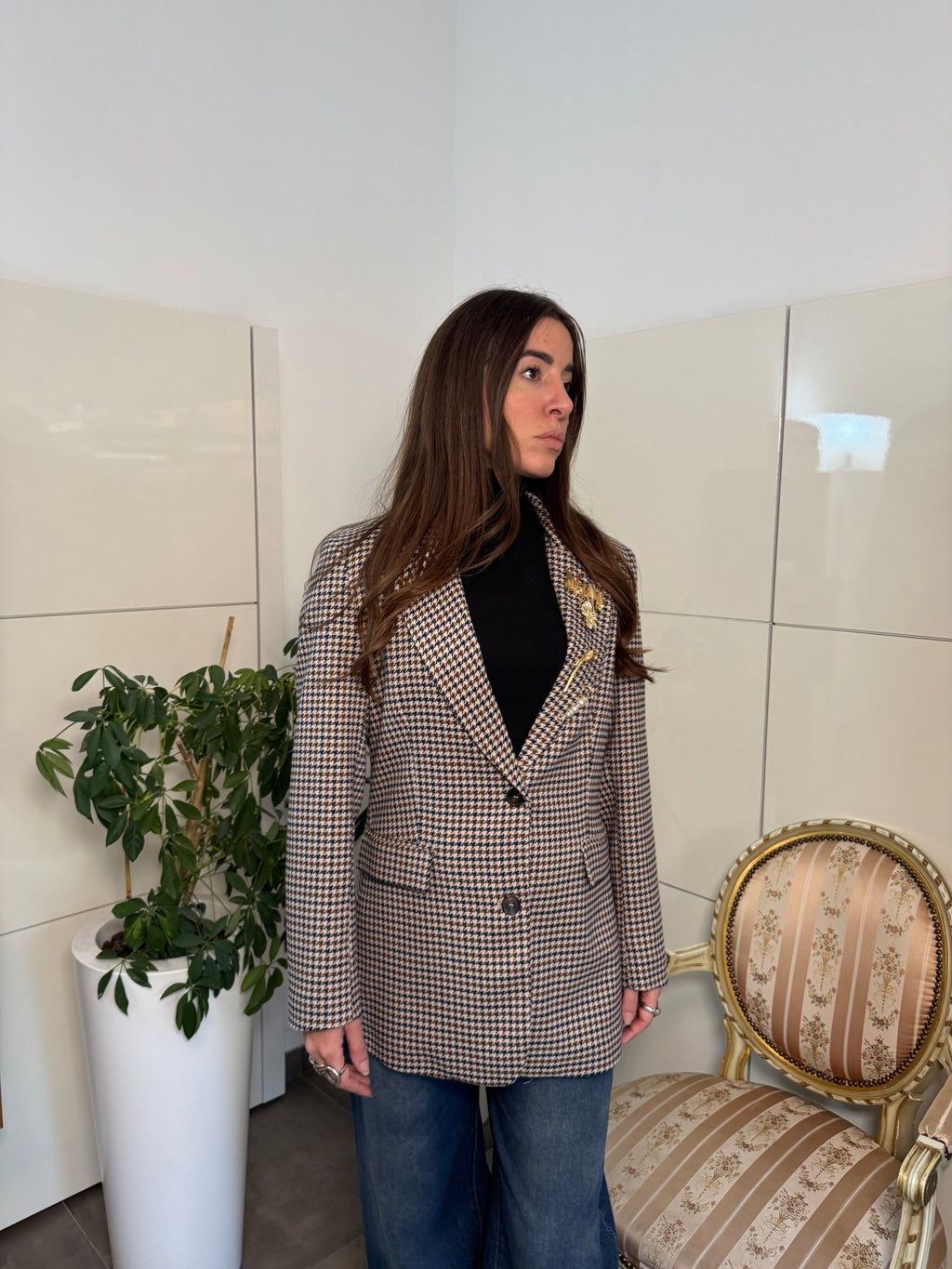 Giacca scozzese con spille-Tensione In