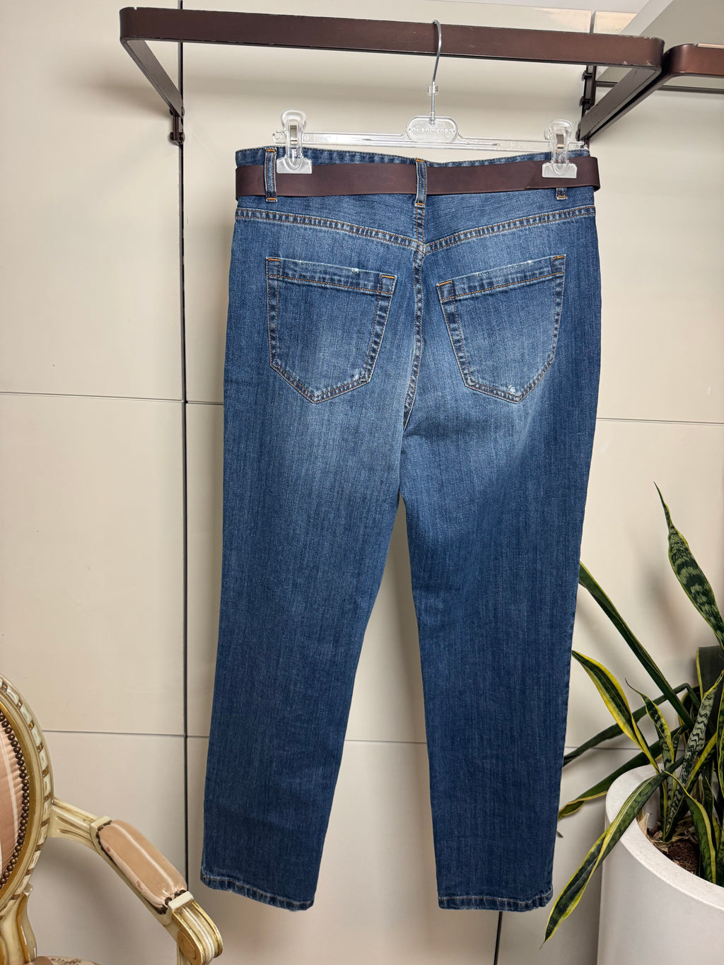 Jeans 5 tasche, bottoni gioiello e cintura- Susy Mix