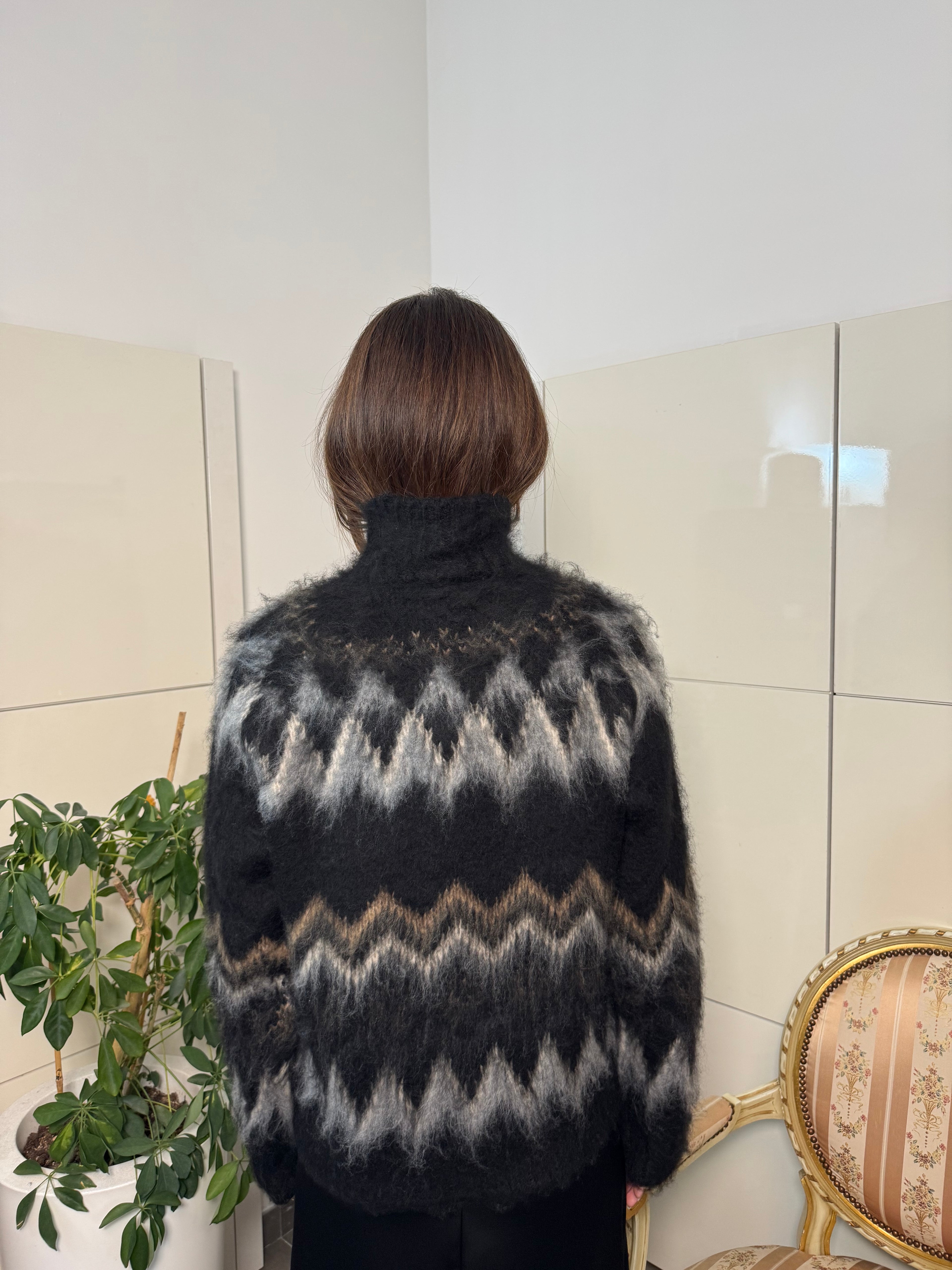 Maglione fantasia misto lana burro/nero-Motel