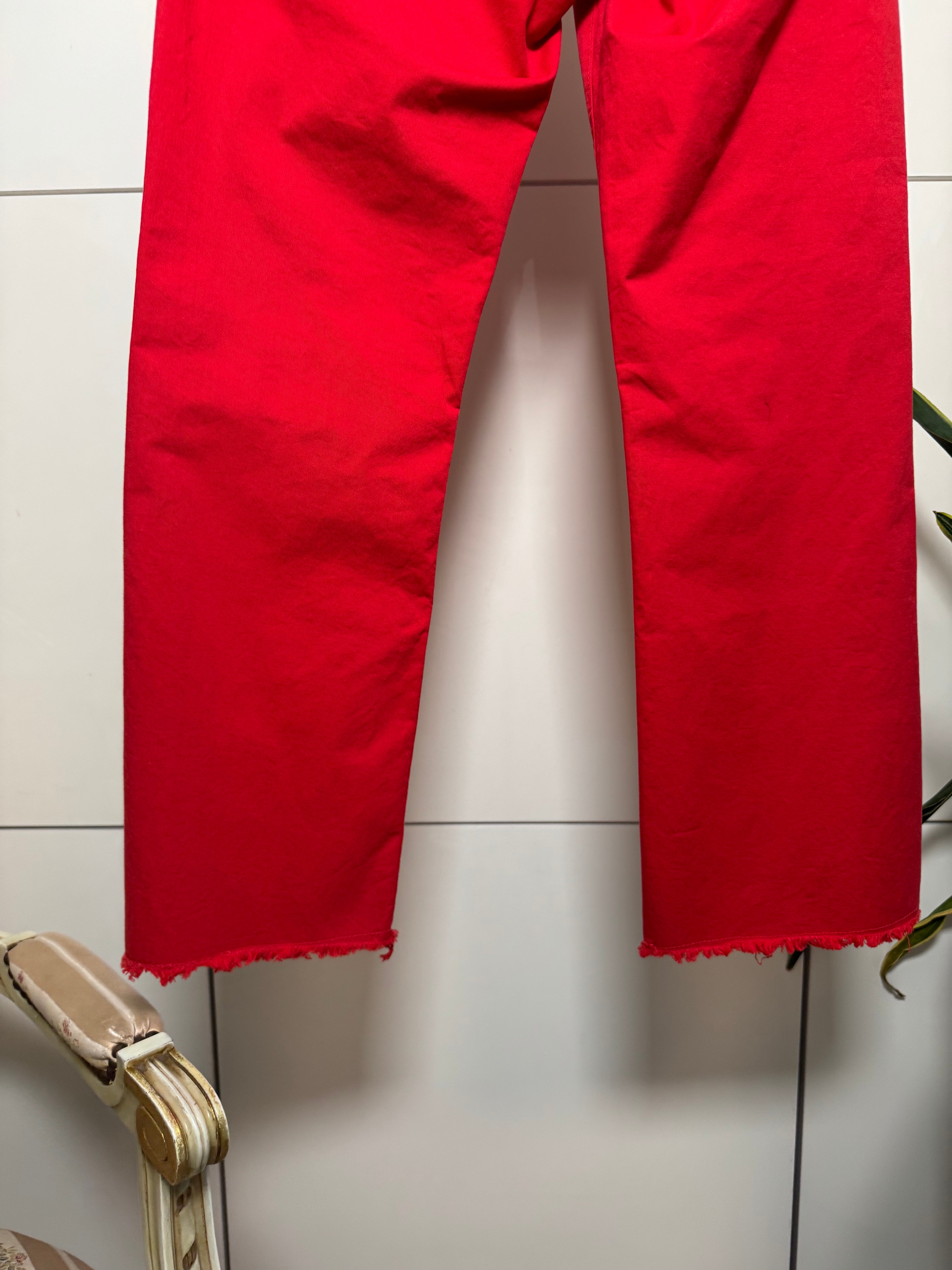 Pantalone cotone, gamba dritta, sfrangiato,colore rosso- Motel