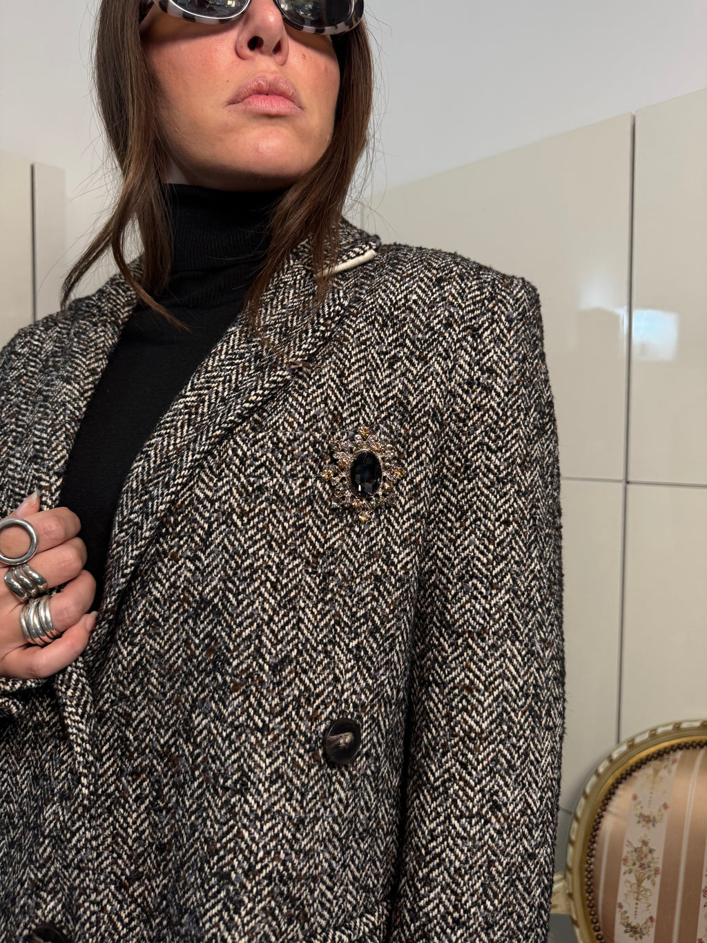 Cappotto caban doppiopetto con spilla-Tensione In