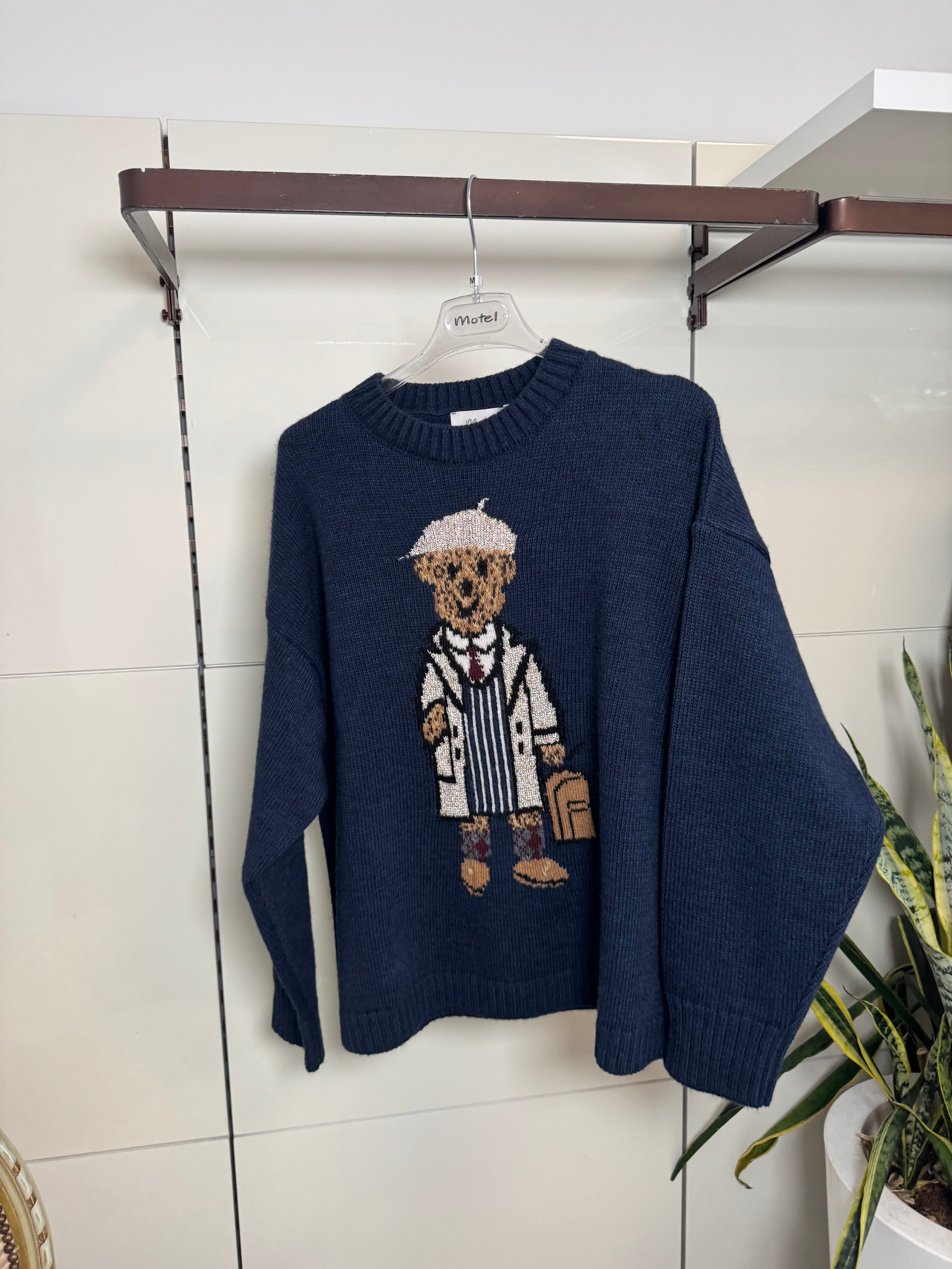 Maglione girocollo, lana stampa orso-Motel