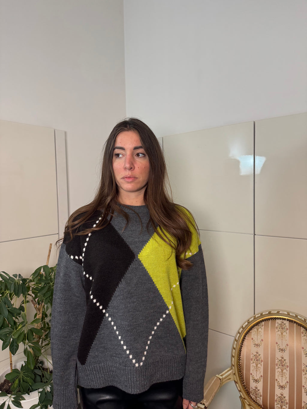 Maglione girocollo, fantasia rombi- Motel