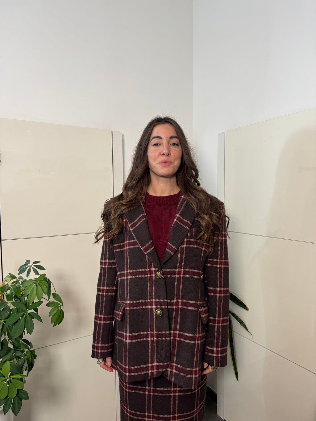 Giacca doppiopetto fantasia con spalline misto lana -Tensione In