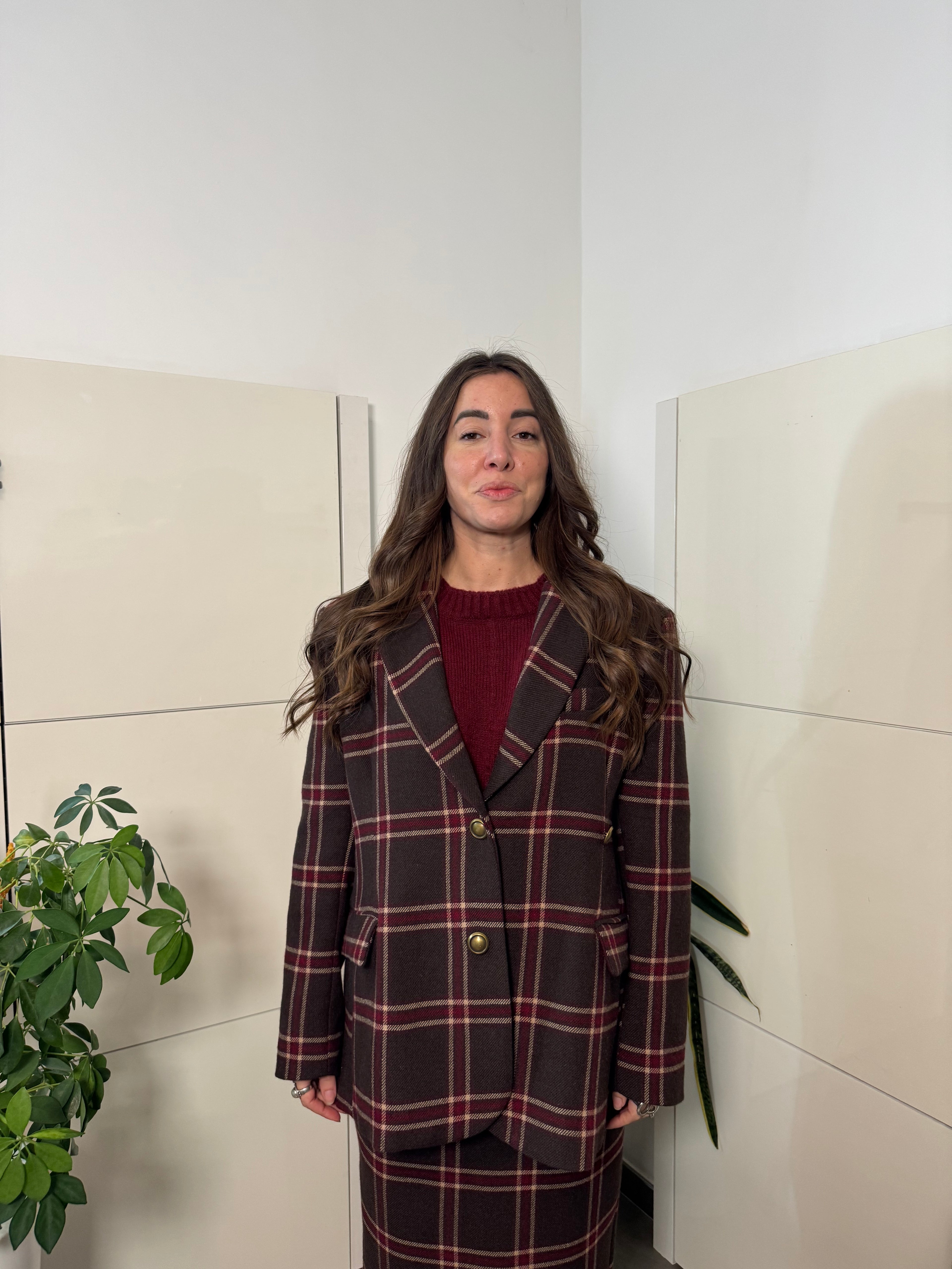 Giacca doppiopetto fantasia con spalline misto lana -Tensione In