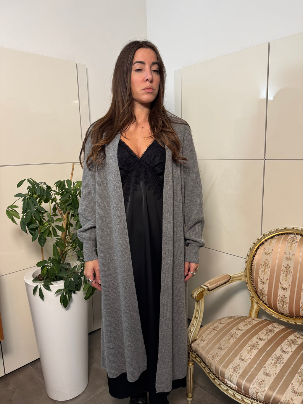 Cardigan lungo grigio-Motel