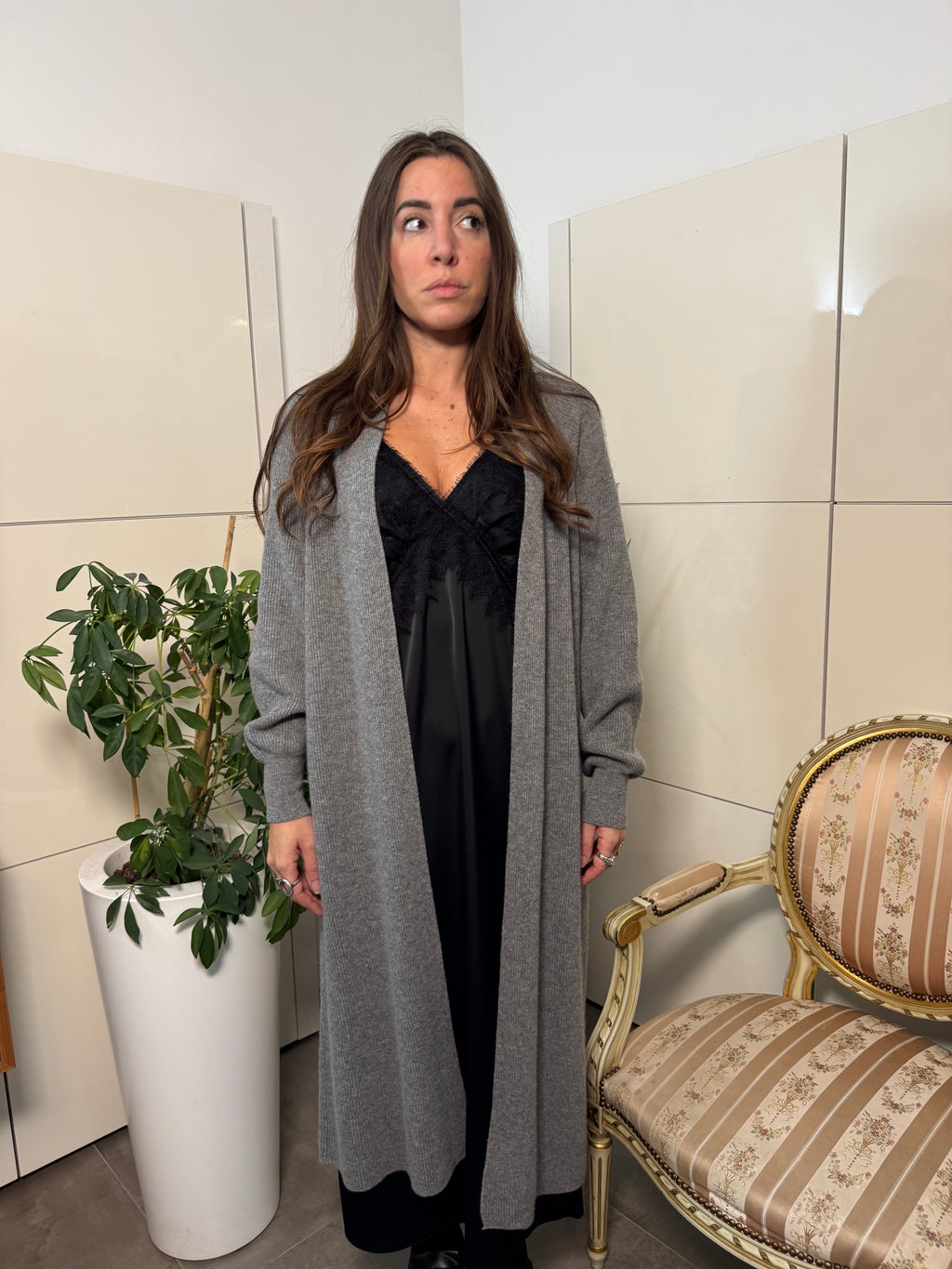 Cardigan lungo grigio-Motel