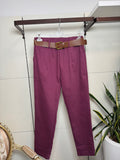 Pantalone con elastico in vita e cintura marrone, color amarena- Susy Mix