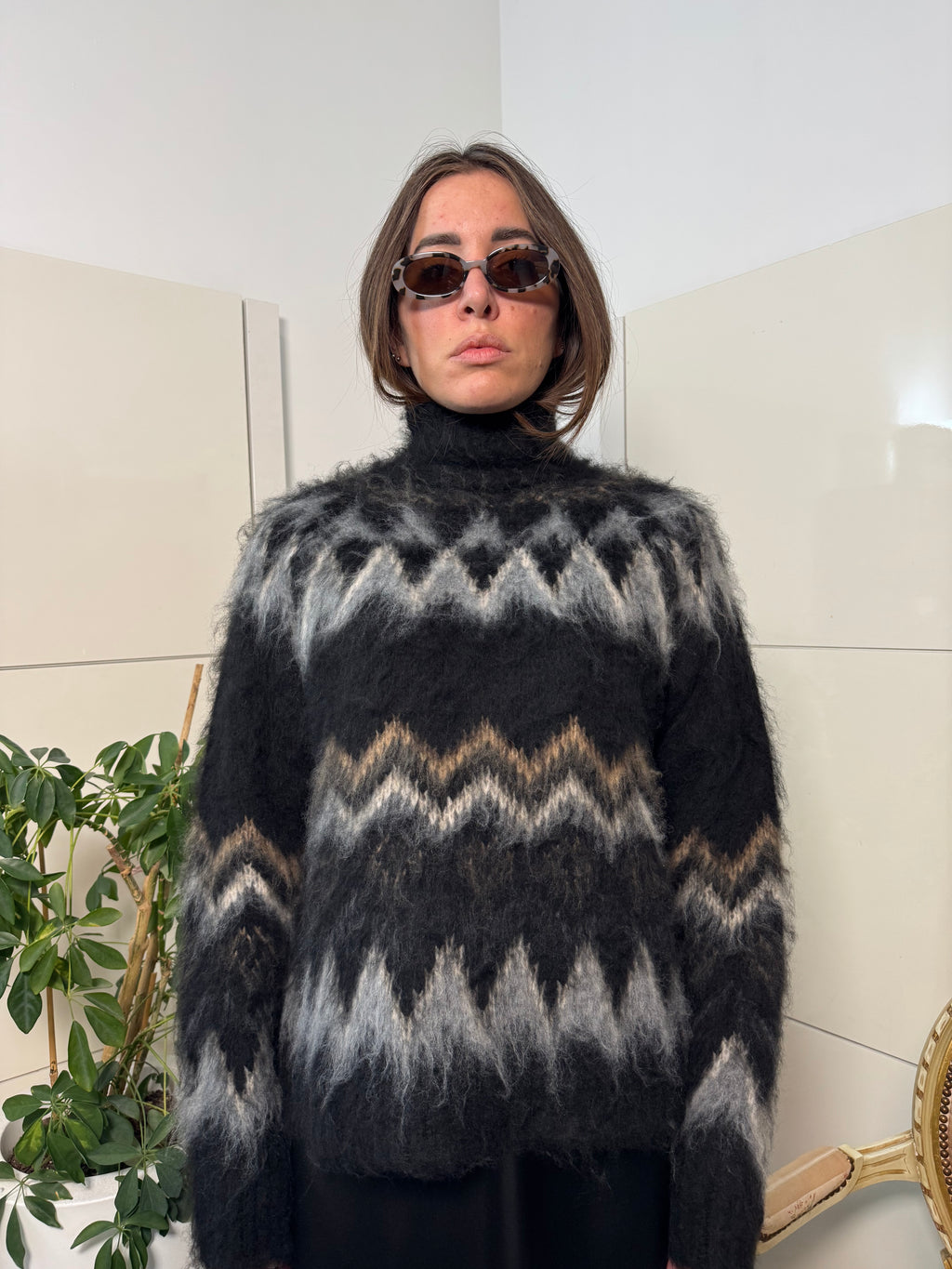 Maglione fantasia misto lana burro/nero-Motel