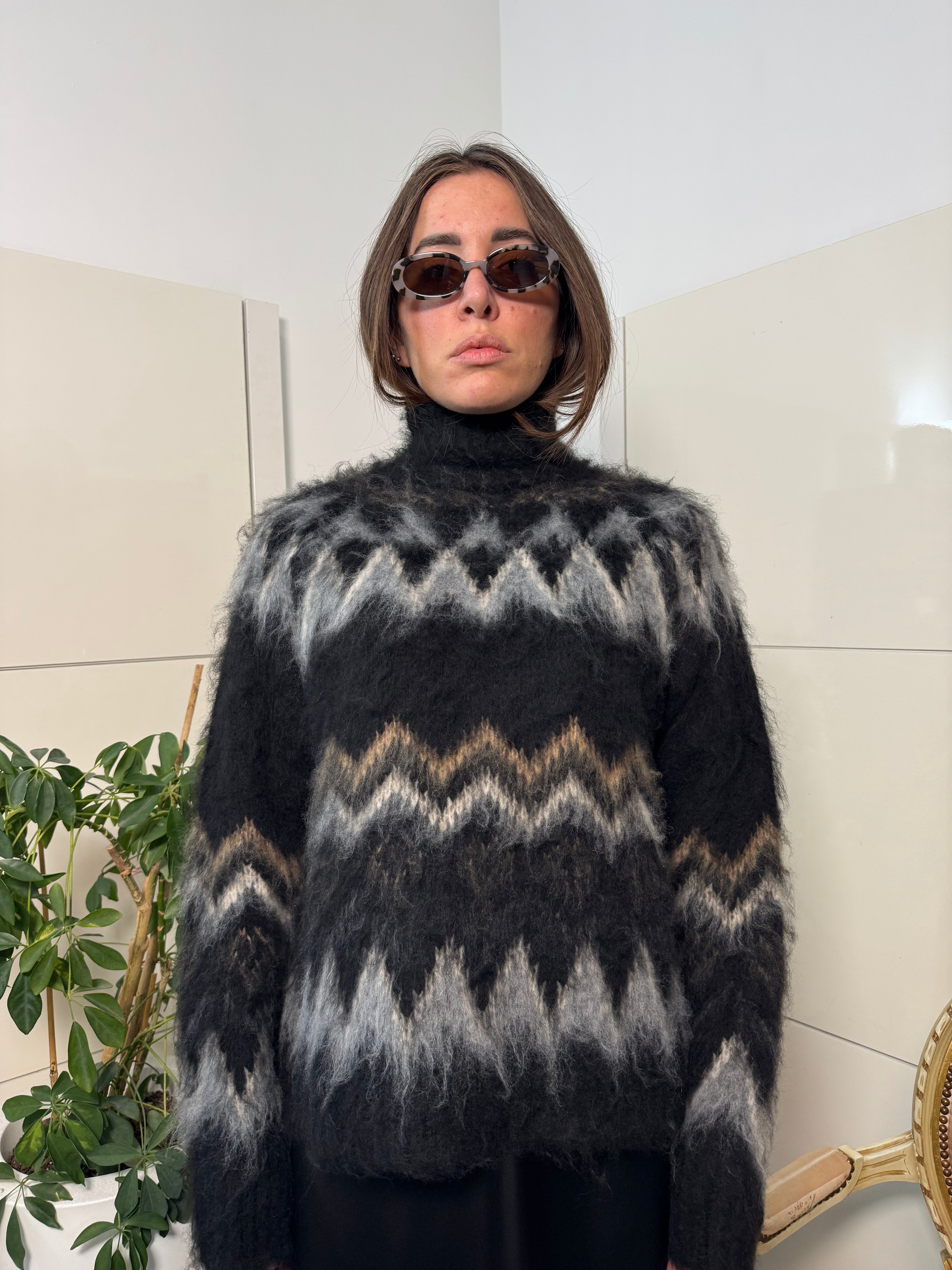 Maglione fantasia misto lana burro/nero-Motel