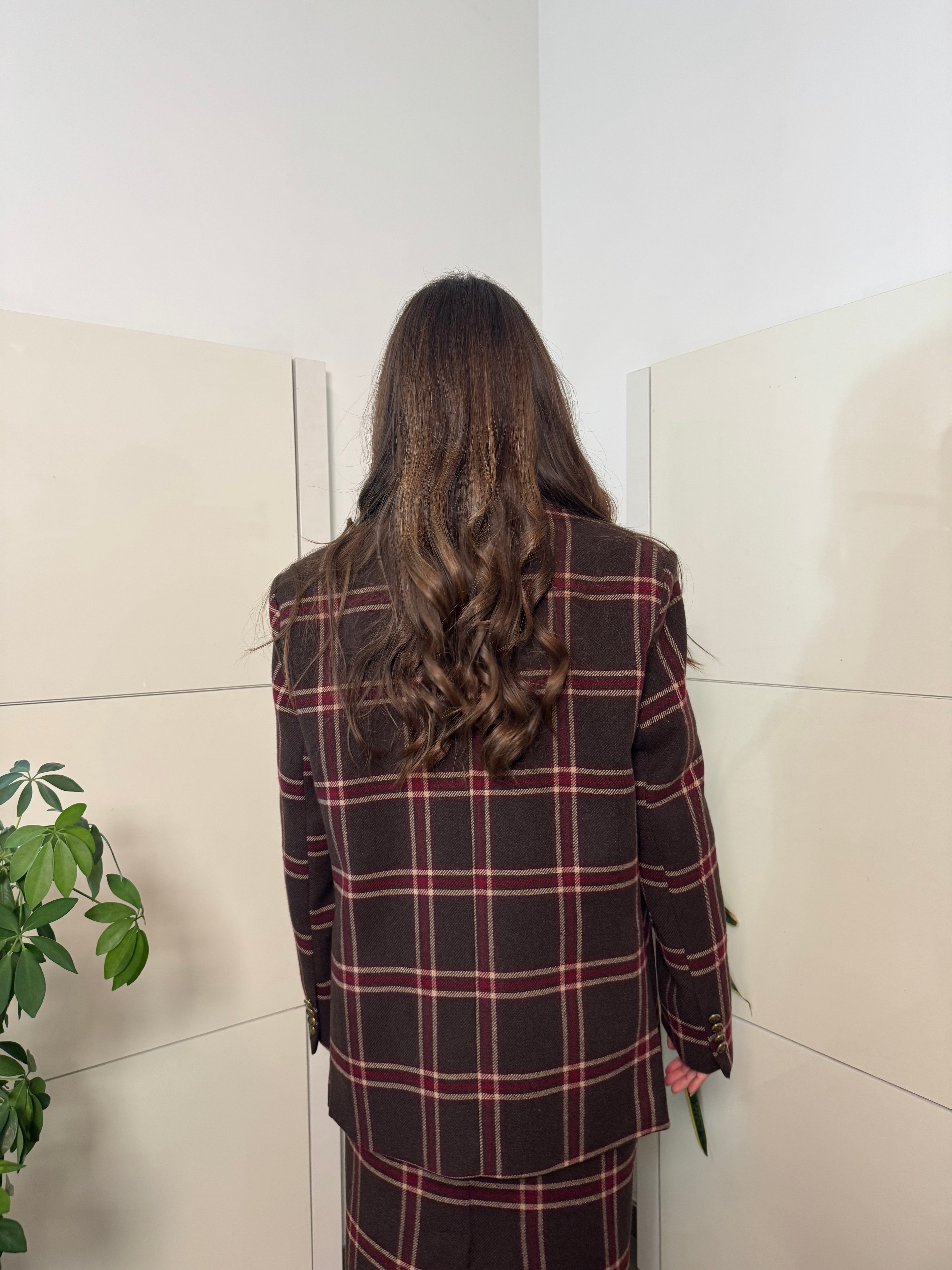 Giacca doppiopetto fantasia con spalline misto lana -Tensione In