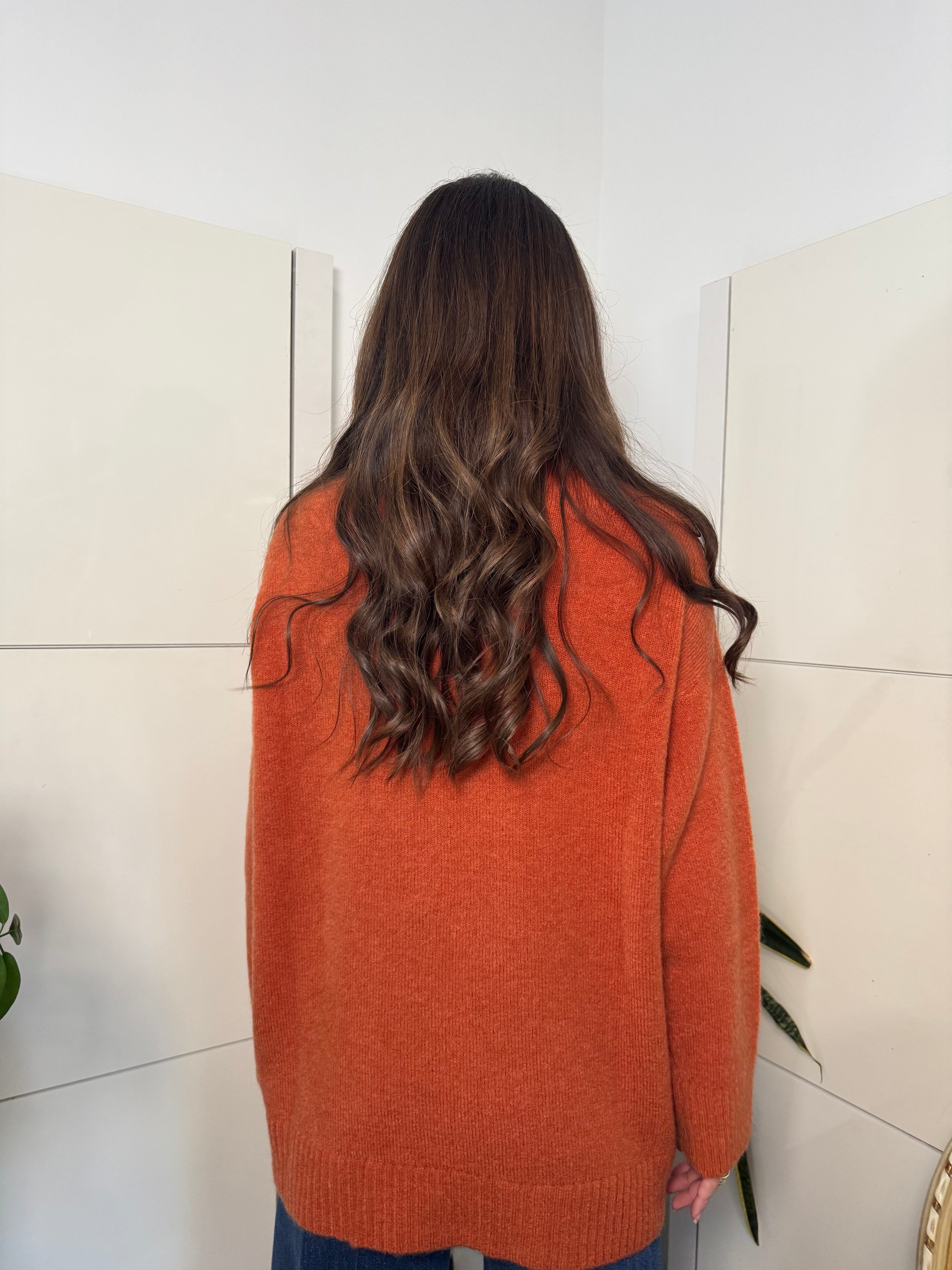 Maglione collo cratere,arancio- Tensione in