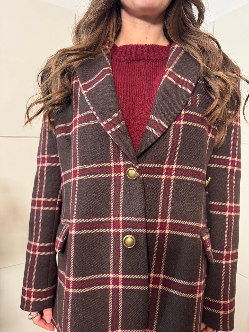 Giacca doppiopetto fantasia con spalline misto lana -Tensione In