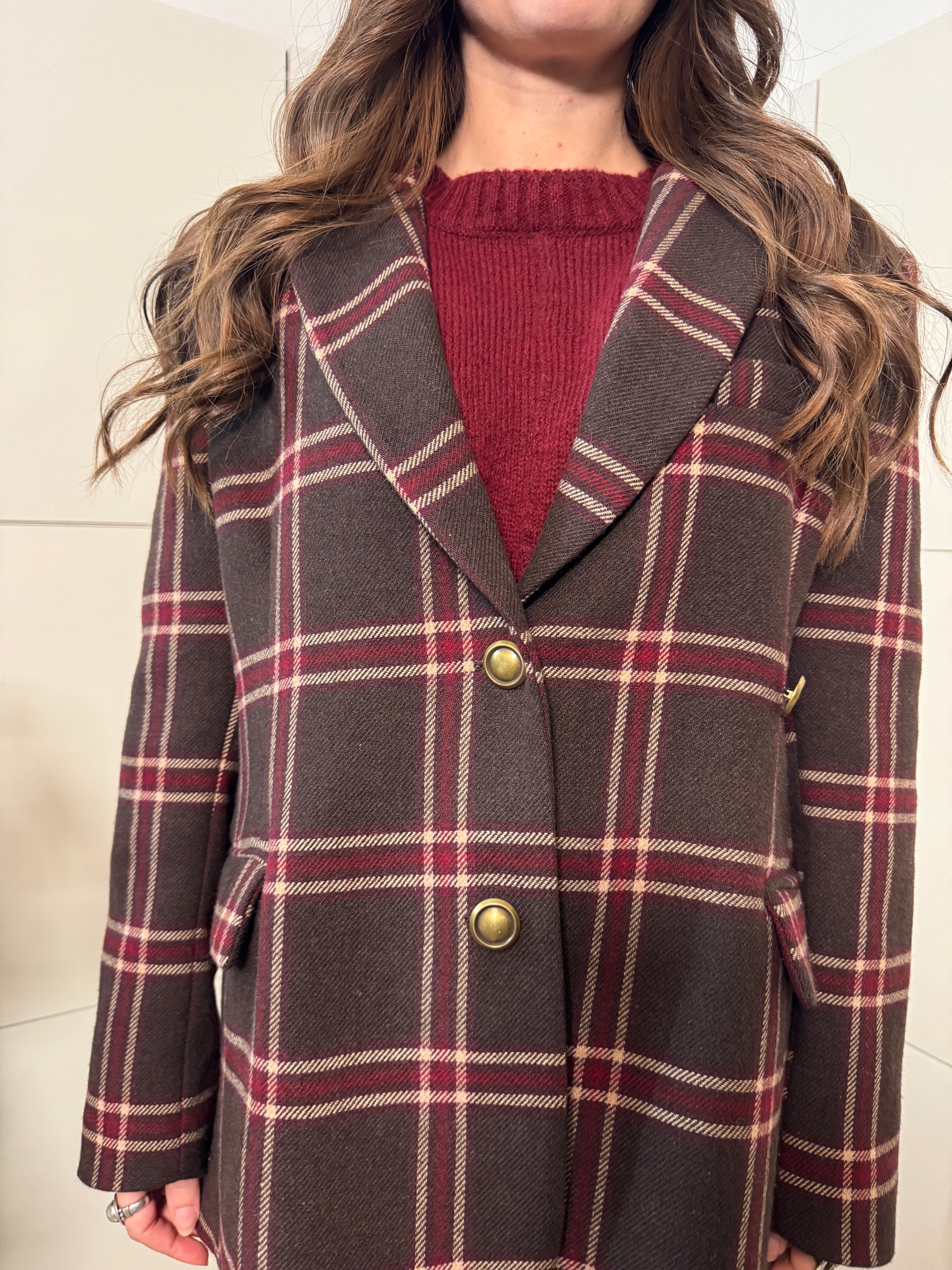 Giacca doppiopetto fantasia con spalline misto lana -Tensione In