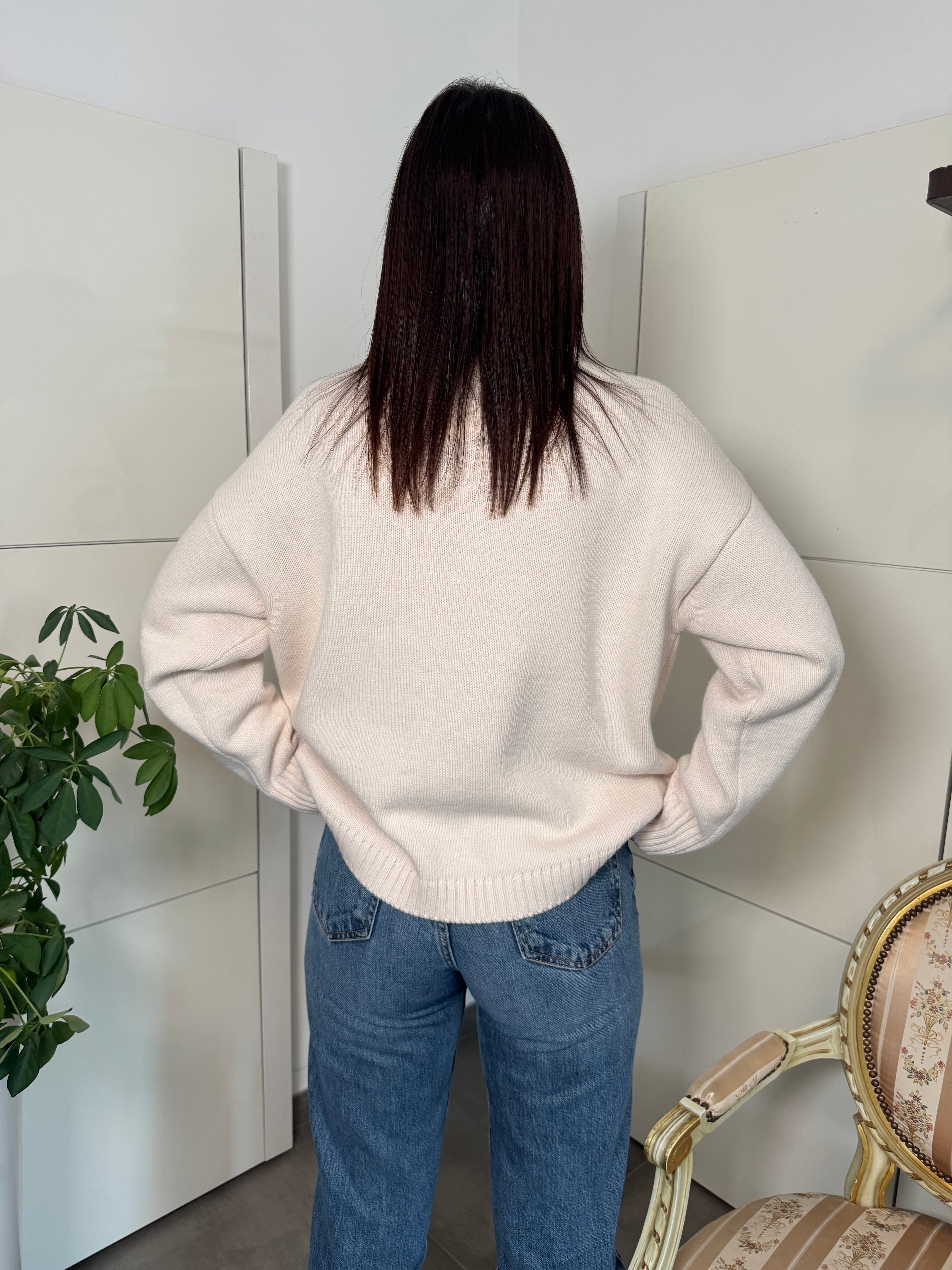 Maglione girocollo, burro con stampa n°5 -Tensione In