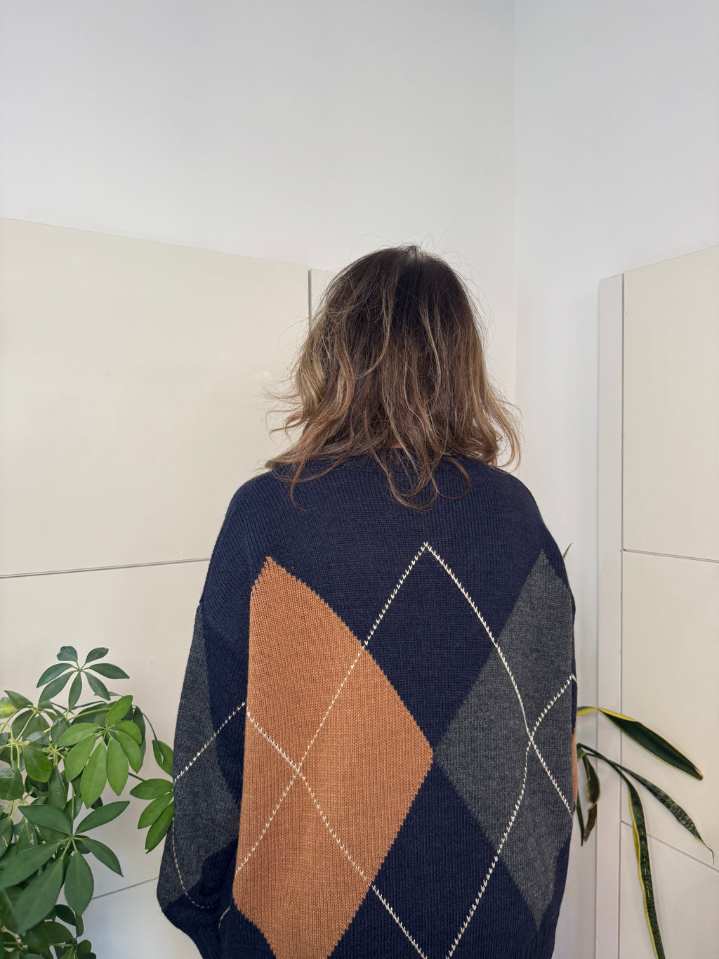 Maglione rombi misto alpaca - blu/ocra/grigio - Tensione In