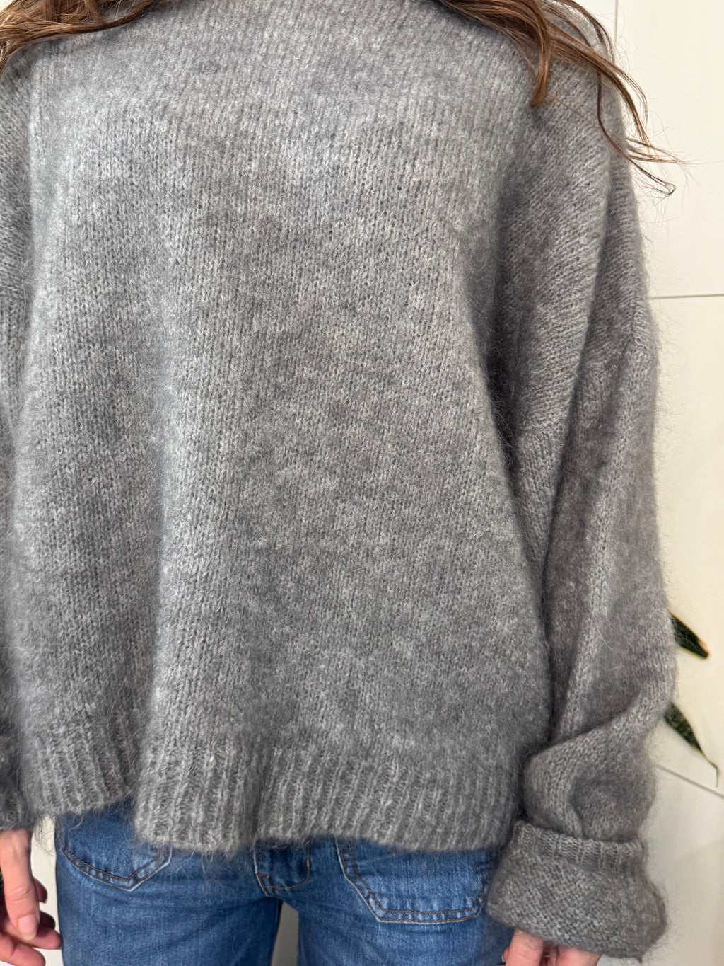 Maglione girocollo, grigio, lana - Tensione in