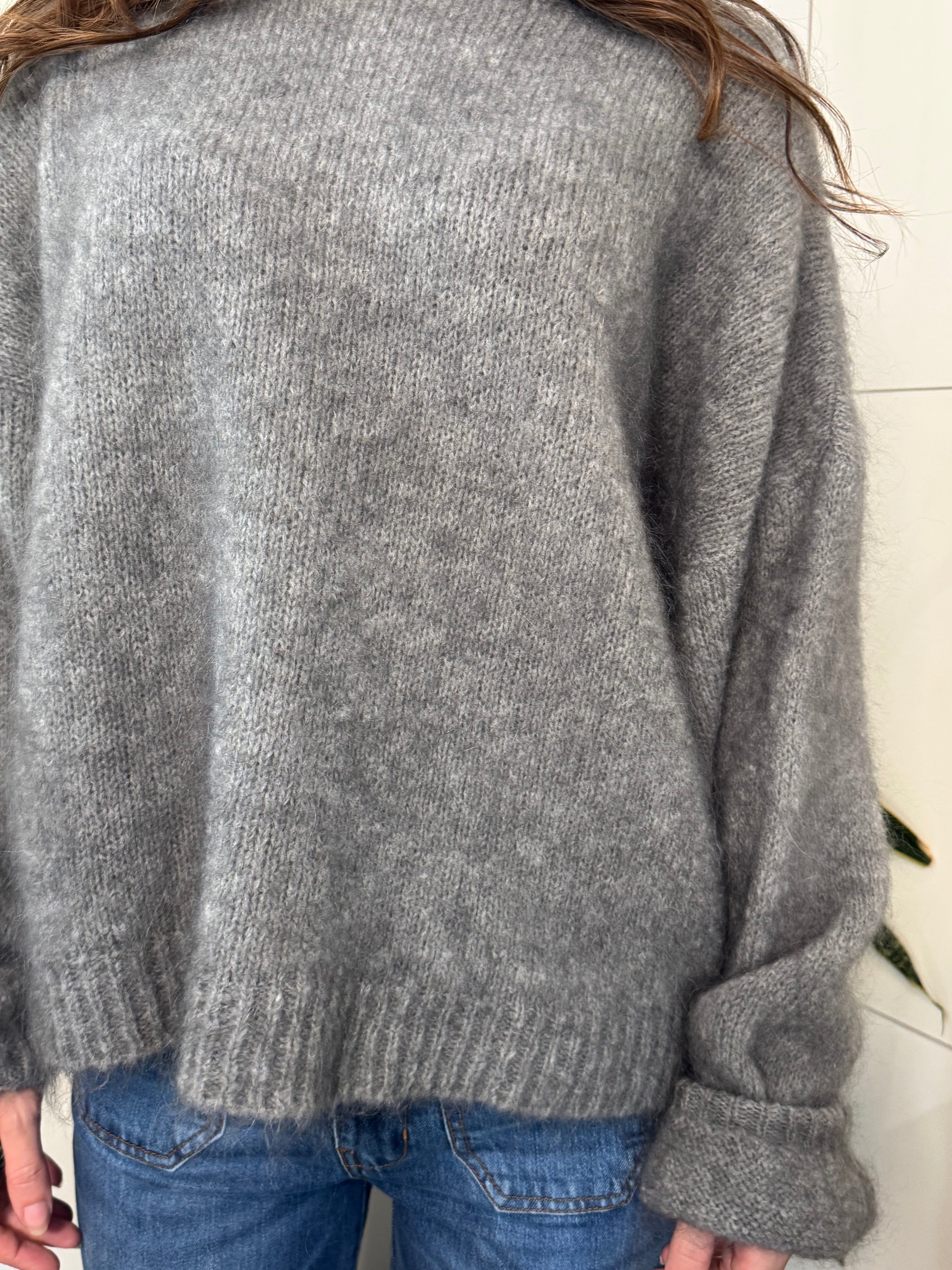 Maglione girocollo, grigio, lana - Tensione in